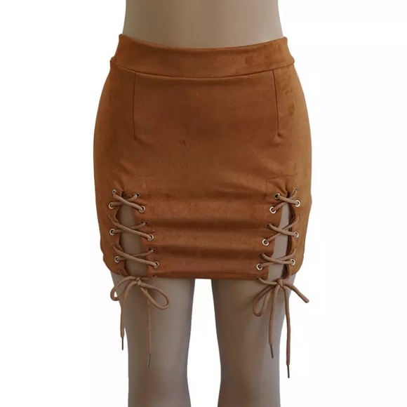 One Left! HP! New! ☆ Super Cozy Burnt Orange Fall Lace Up Mini Skirt - Picture 4 of 4